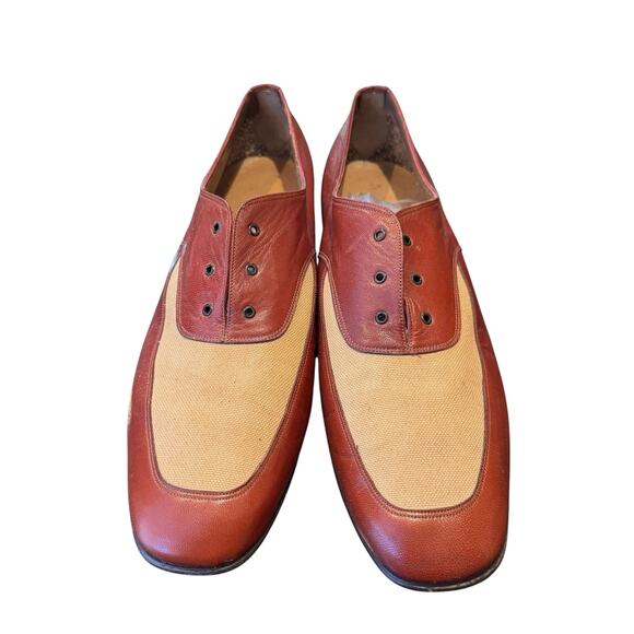 Vtg Saks Fifth Avenue 2 Tone Spectator Oxford Shoes Leather Canvas Size 12 main image 4